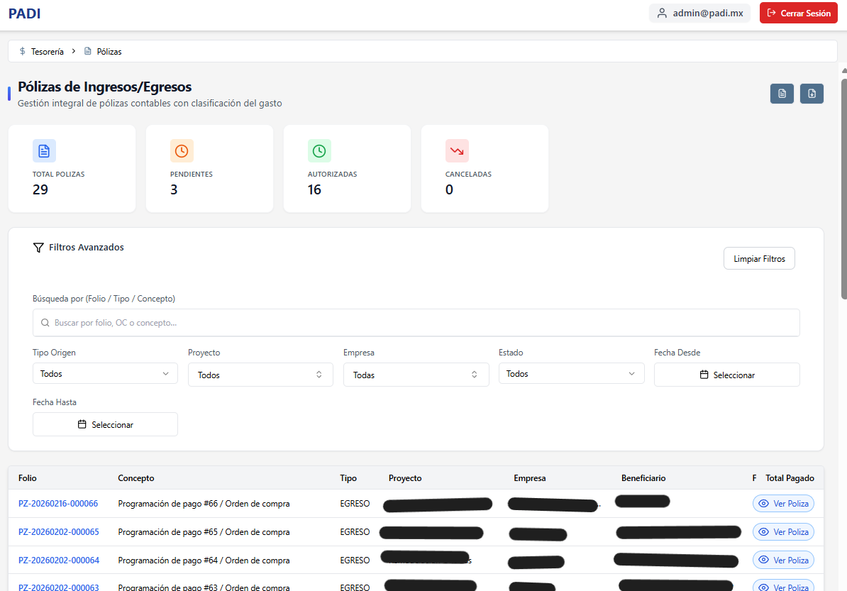 PADI – Rediseño de vistas