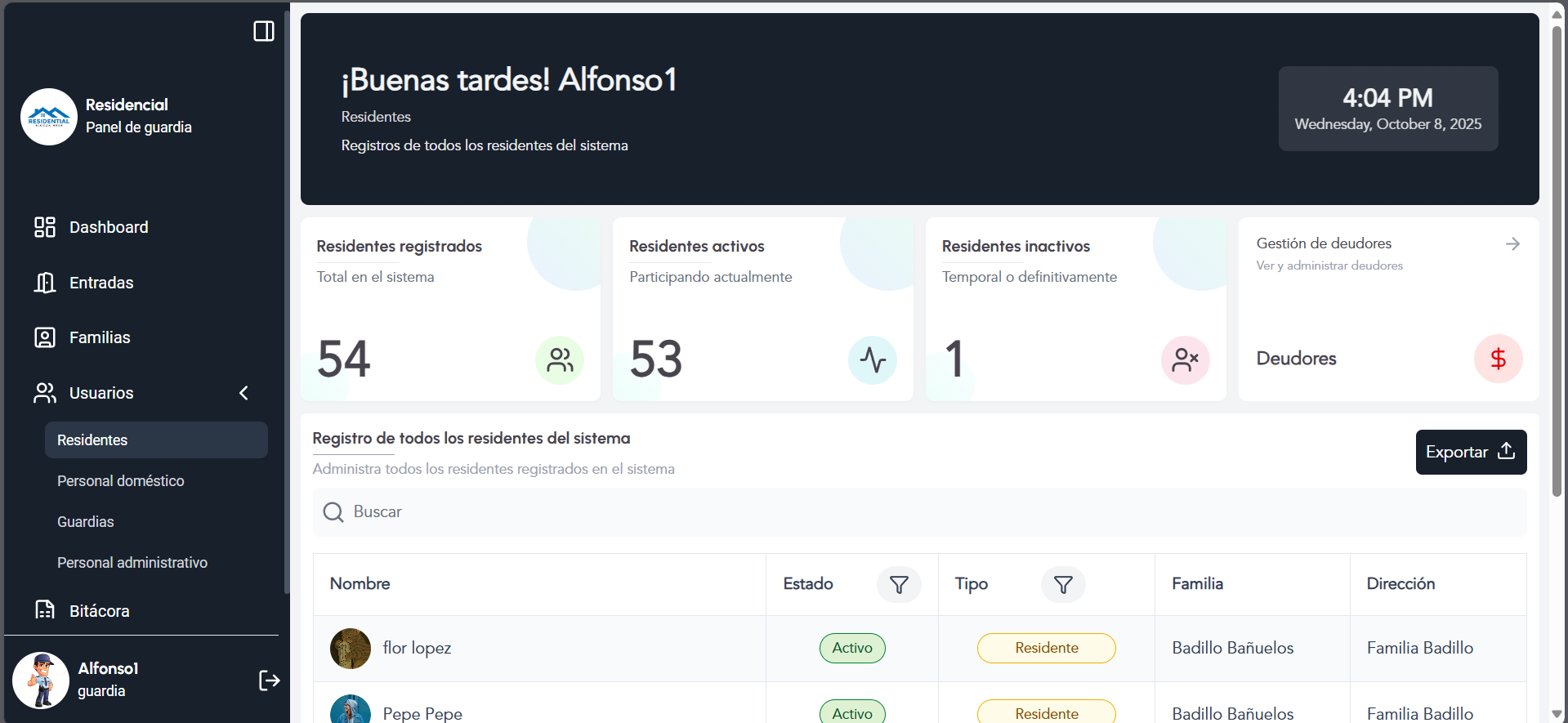 Plataforma Residencial SCA - Control de accesos